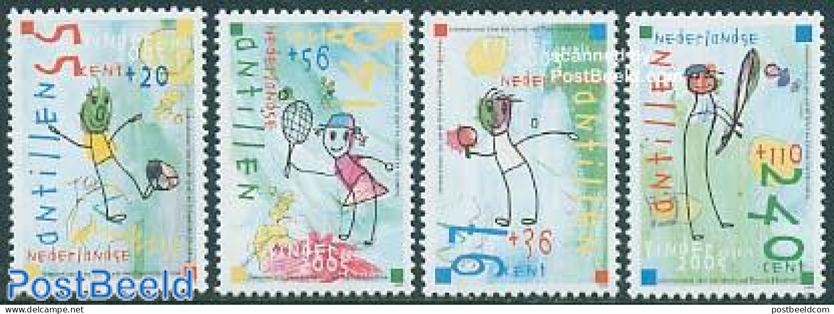 Netherlands Antilles 2005 Child Welfare 4v, Mint NH, Sport - Baseball - Football - Table Tennis - Tennis - Art - Child.. - Honkbal