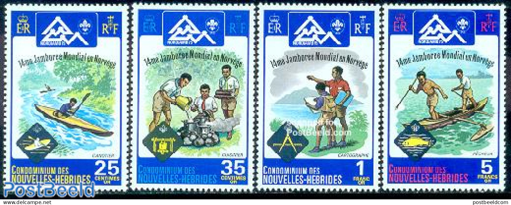 New Hebrides 1975 Jamboree Norway 4v F, Mint NH, Sport - Transport - Kayaks & Rowing - Scouting - Ships And Boats - Ongebruikt