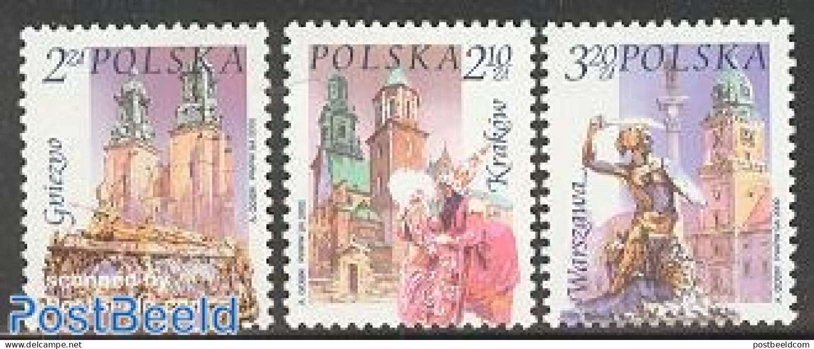 Poland 2002 City Folklore 3v, Mint NH, Religion - Various - Churches, Temples, Mosques, Synagogues - Folklore - Ongebruikt