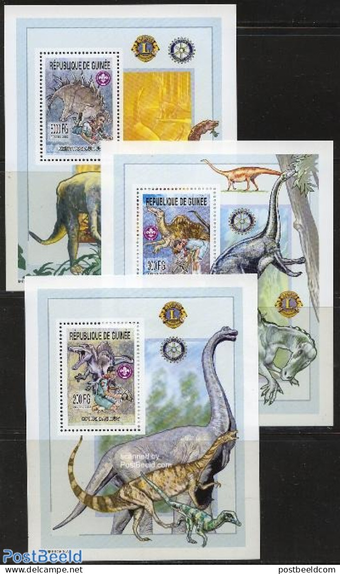 Guinea, Republic 2002 Scouting, Dinosaurs 3 S/s, Mint NH, Nature - Sport - Various - Prehistoric Animals - Scouting - .. - Prehistorics