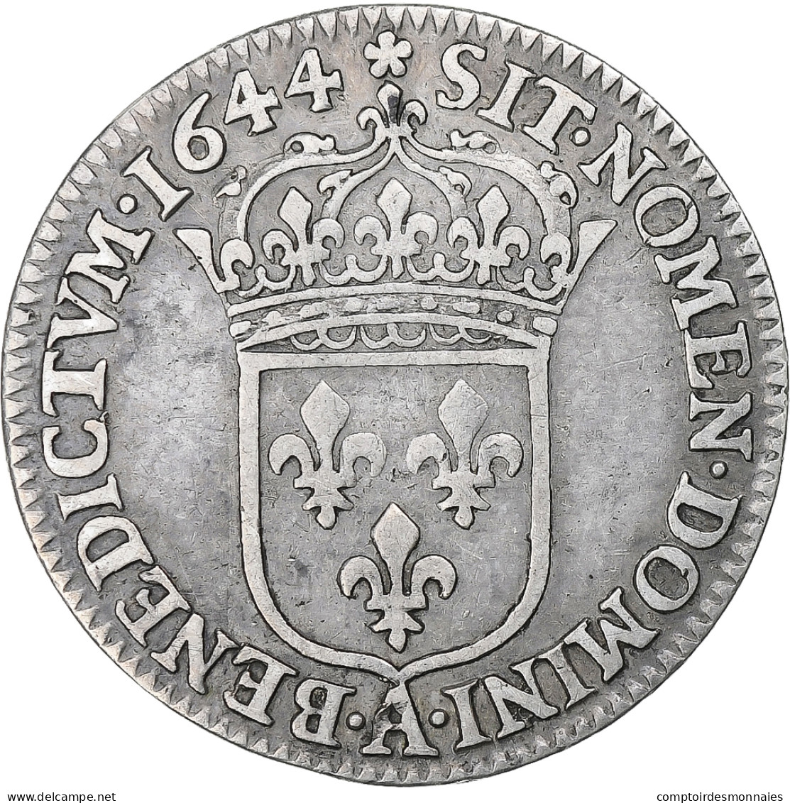 France, Louis XIV, 1/12 Ecu à La Mèche Courte, 1644, Paris, Argent, TB+ - 1643-1715 Luis XIV El Rey Sol