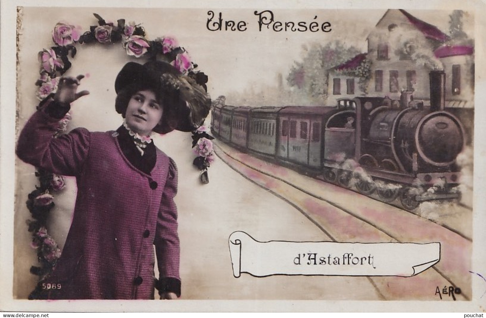 47) ASTAFFORT - UNE PENSEE - FEMME AVEC L ' ARRIVEE DU TRAIN EN GARE - ( 2 SCANS ) - Astaffort