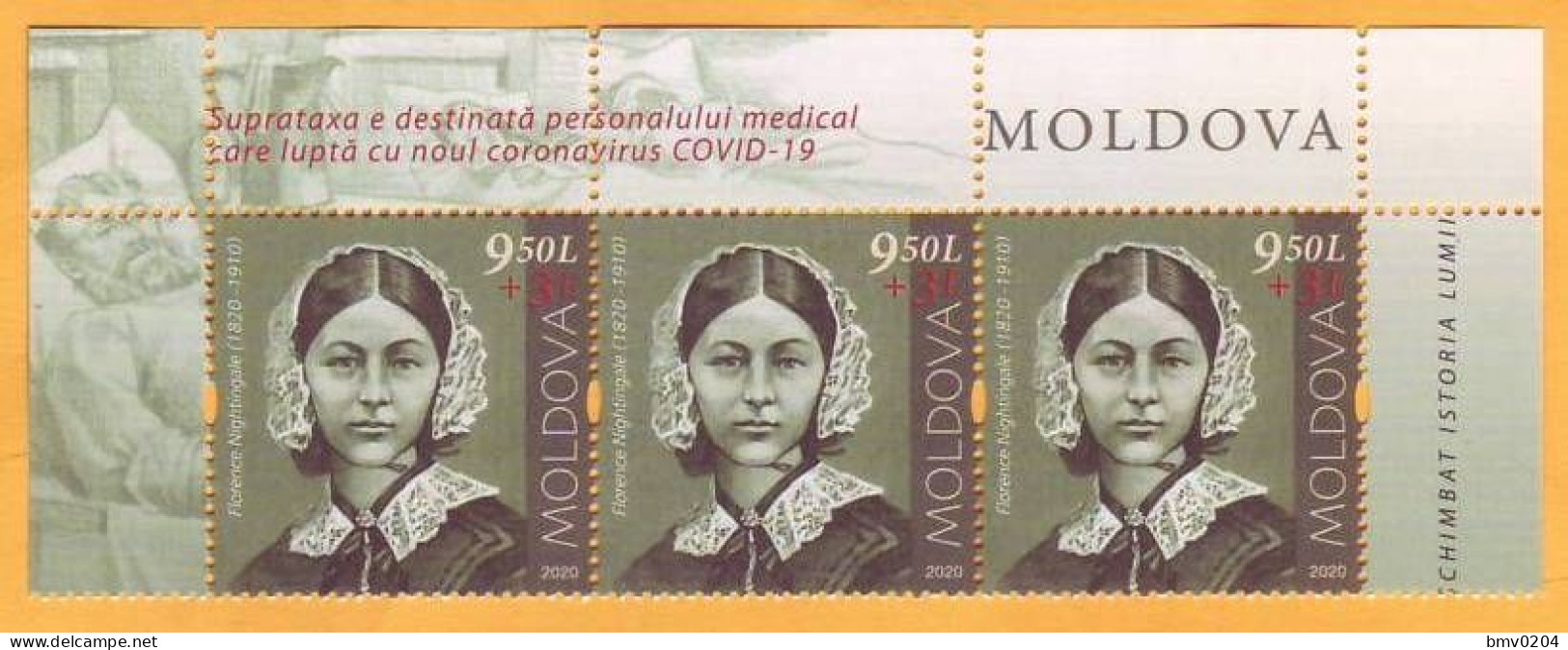 2020 Moldova Moldavie 200 Florence Nightingale Medicine Covid-19 Hospital, Mercy, Wounded, War, Crimea, London 3v Mint - EHBO
