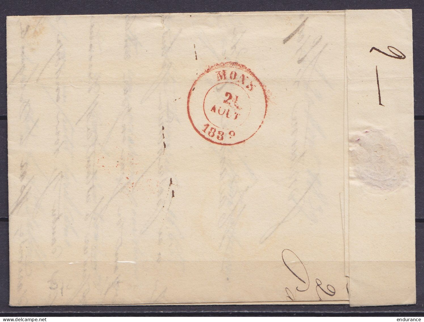 L. Datée 20 Août 1839 De FONTAINE L'EVEQUE - T18 "FONTAINE L'EVEQUE /20 VIII" Pour MONS - [CA] (Correspondance D'arrondi - 1830-1849 (Belgique Indépendante)