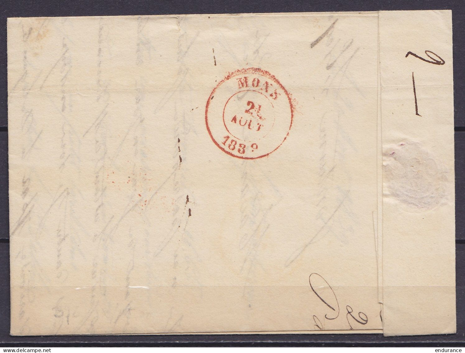 L. Datée 20 Août 1839 De FONTAINE L'EVEQUE - T18 "FONTAINE L'EVEQUE /20 VIII" Pour MONS - [CA] (Correspondance D'arrondi - 1830-1849 (Unabhängiges Belgien)