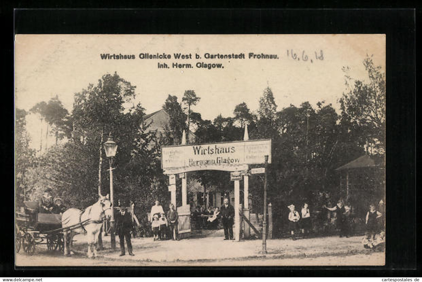AK Glienicke, Gasthaus Hermann Glagow, Pferdekutsche  - Glienicke