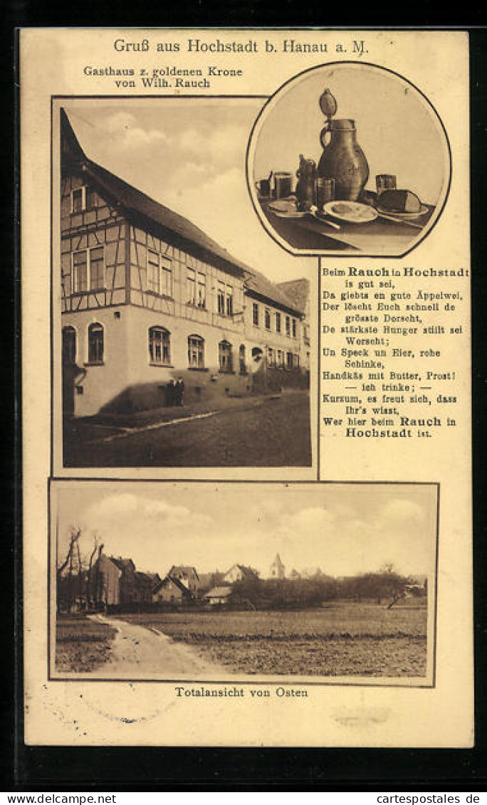 AK Hochstadt B. Hanau, Gasthaus Zur Goldenen Krone, Ortsansicht Von Osten  - Hanau
