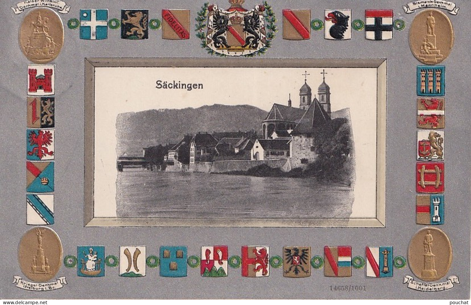 F6- ACKINGEN - CARTE GAUFREE + BLASONS - ARMOIRIES - 1909 -  ( 2 SCANS ) - Bad Saeckingen