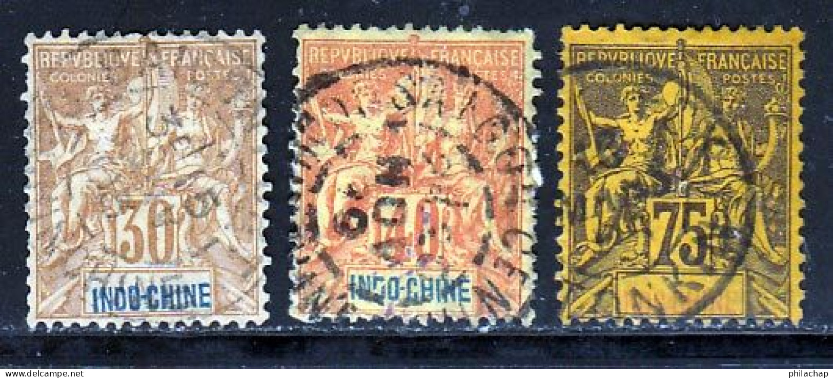 Indochine 1892 Yvert 11 - 12 - 14 (o) B Oblitere(s) - Gebraucht