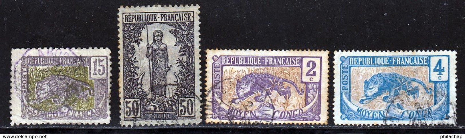Congo Français 1907 Yvert 32 - 37 - 49 - 50 (o) B Oblitere(s) - Gebruikt