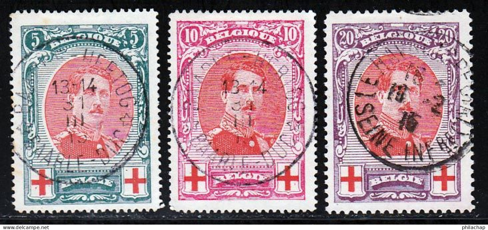 Belgique 1914 Yvert 132 - 133 - 134a (o) B Oblitere(s) - 1914-1915 Croce Rossa