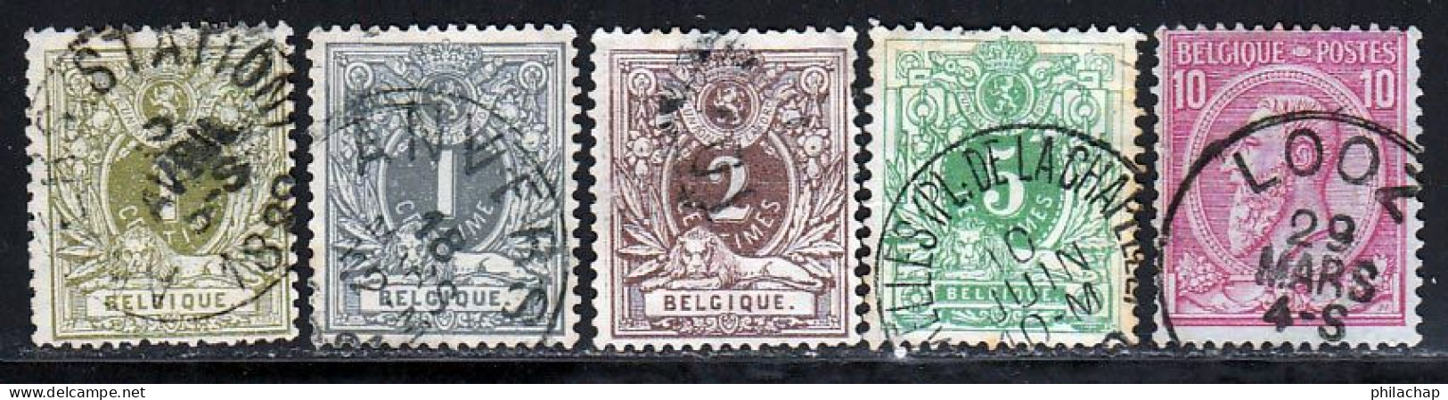 Belgique 1884 Yvert 42 / 46 (o) B Oblitere(s) - 1869-1888 León Acostado