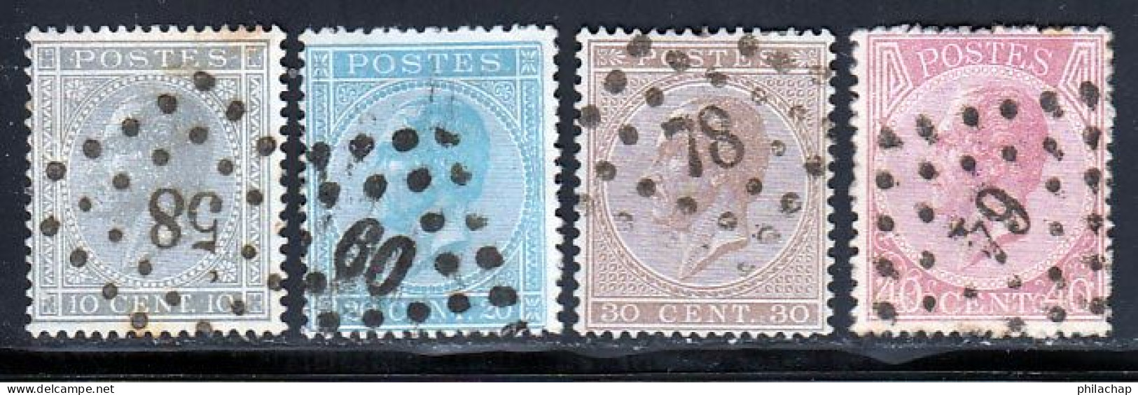 Belgique 1865 Yvert 17 / 20 (o) B Oblitere(s) - 1865-1866 Profiel Links