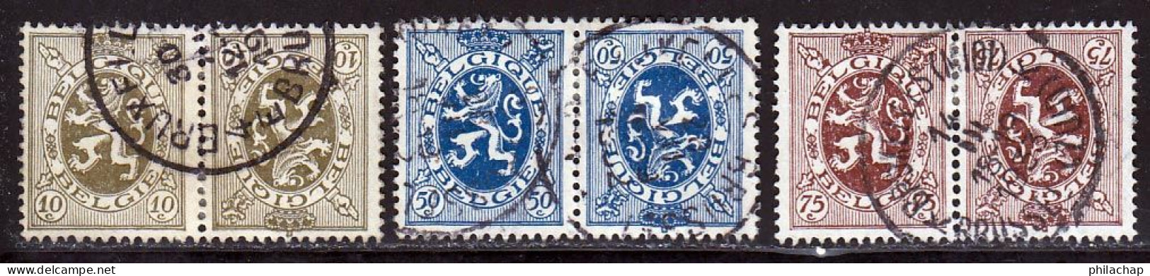 Belgique 1929 Yvert 280a - 285a - 288Aa (o) B Oblitere(s) - 1929-1937 Heraldischer Löwe