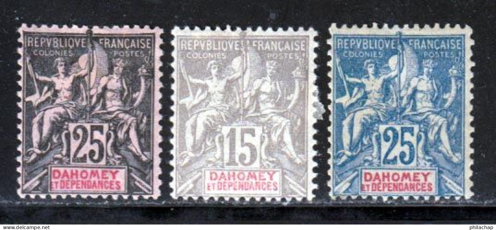 Dahomey 1900 Yvert 1 - 3 - 4 * B Charniere(s) - Nuevos