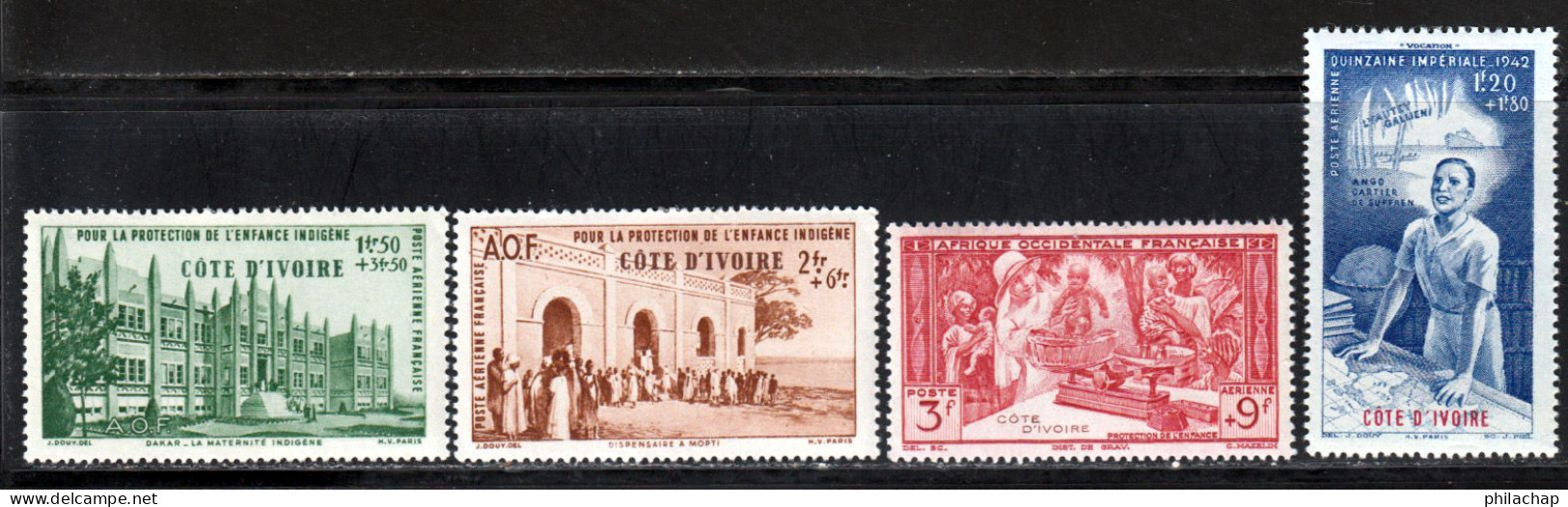 Cote D'Ivoire PA 1942 Yvert 6 / 9 * TB Charniere(s) - Unused Stamps