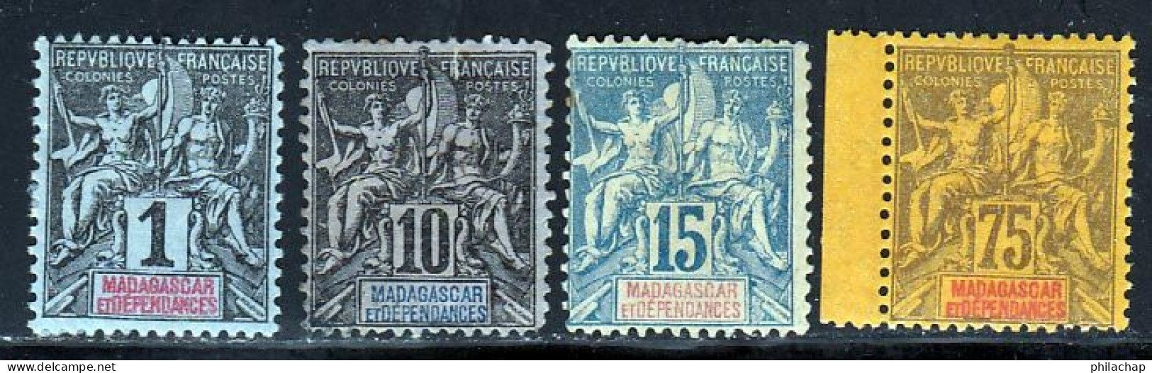 Madagascar 1896 Yvert 28 - 32 - 33 - 39 * B Charniere(s) - Ongebruikt