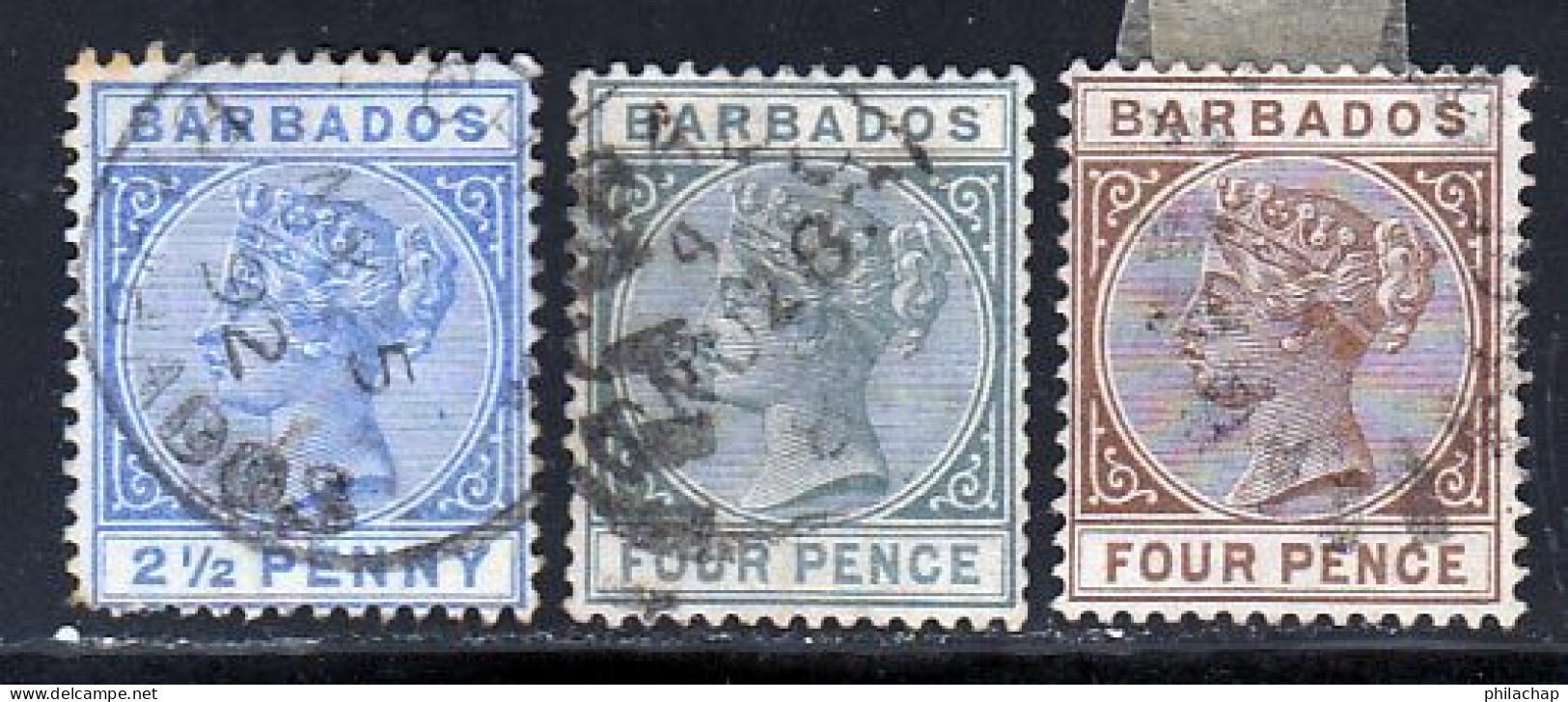 Barbade 1882 Yvert 41 - 43 - 44 (o) B Oblitere(s) - Barbados (...-1966)
