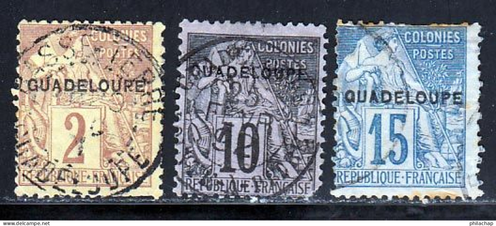 Guadeloupe 1891 Yvert 15 - 18 - 19 (o) B Oblitere(s) - Used Stamps