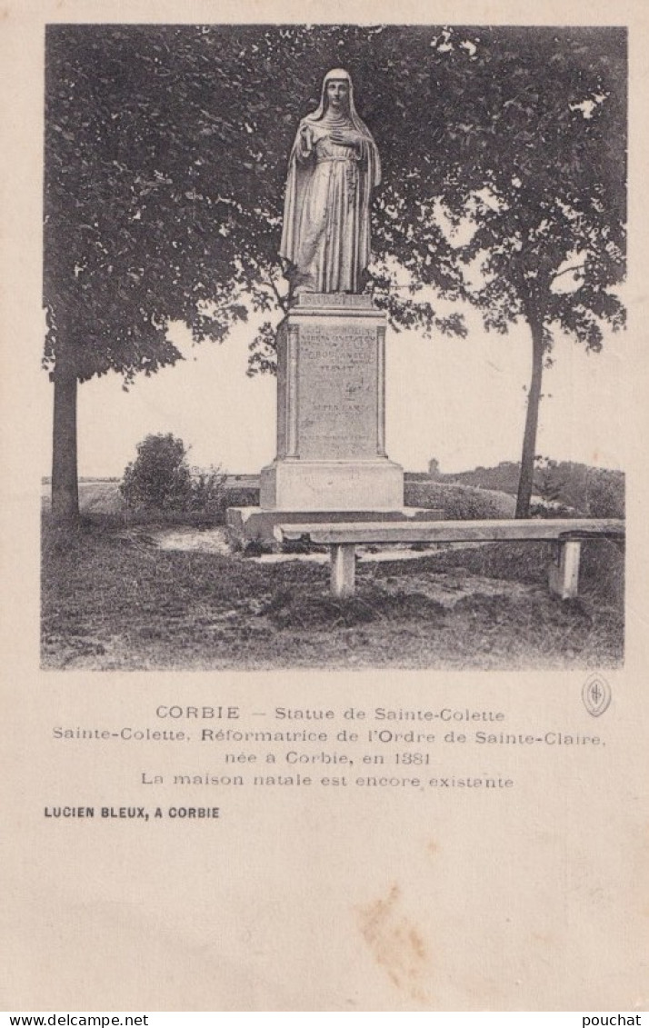 CORBIE - STATUE DE SAINTE COLETTE + TAMPON SERVICE MILITAIRE DES CHEMINS DE FER - COMMISSION DE GARE - LE COMMISSAIRE  - Corbie