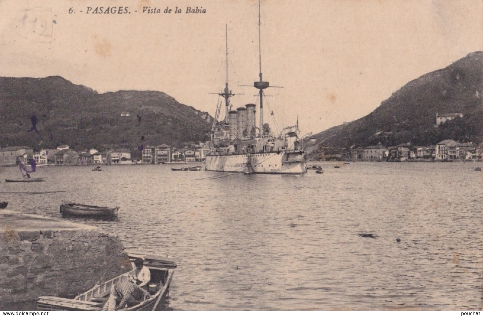 F15- PASAGES (ESPAGNE) VISTA DE LA BAHIA - BATEAU DE GUERRE -  ( 2 SCANS )   - Guipúzcoa (San Sebastián)