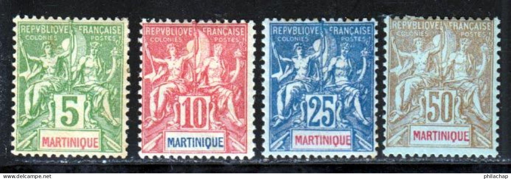 Martinique 1899 Yvert 44 - 45 - 47 - 49 * B Charniere(s) - Neufs