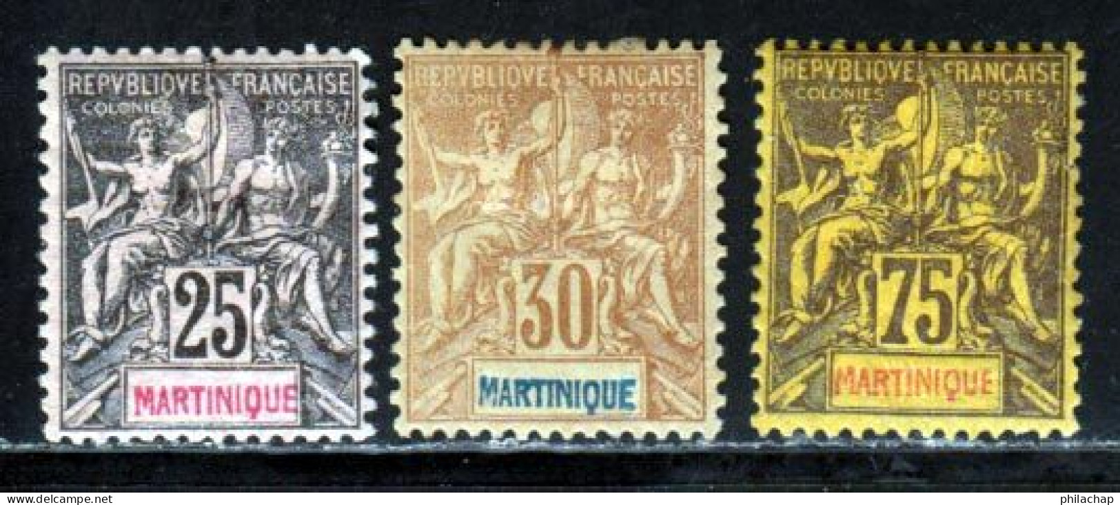 Martinique 1892 Yvert 38 - 39 - 42 * TB Charniere(s) - Neufs