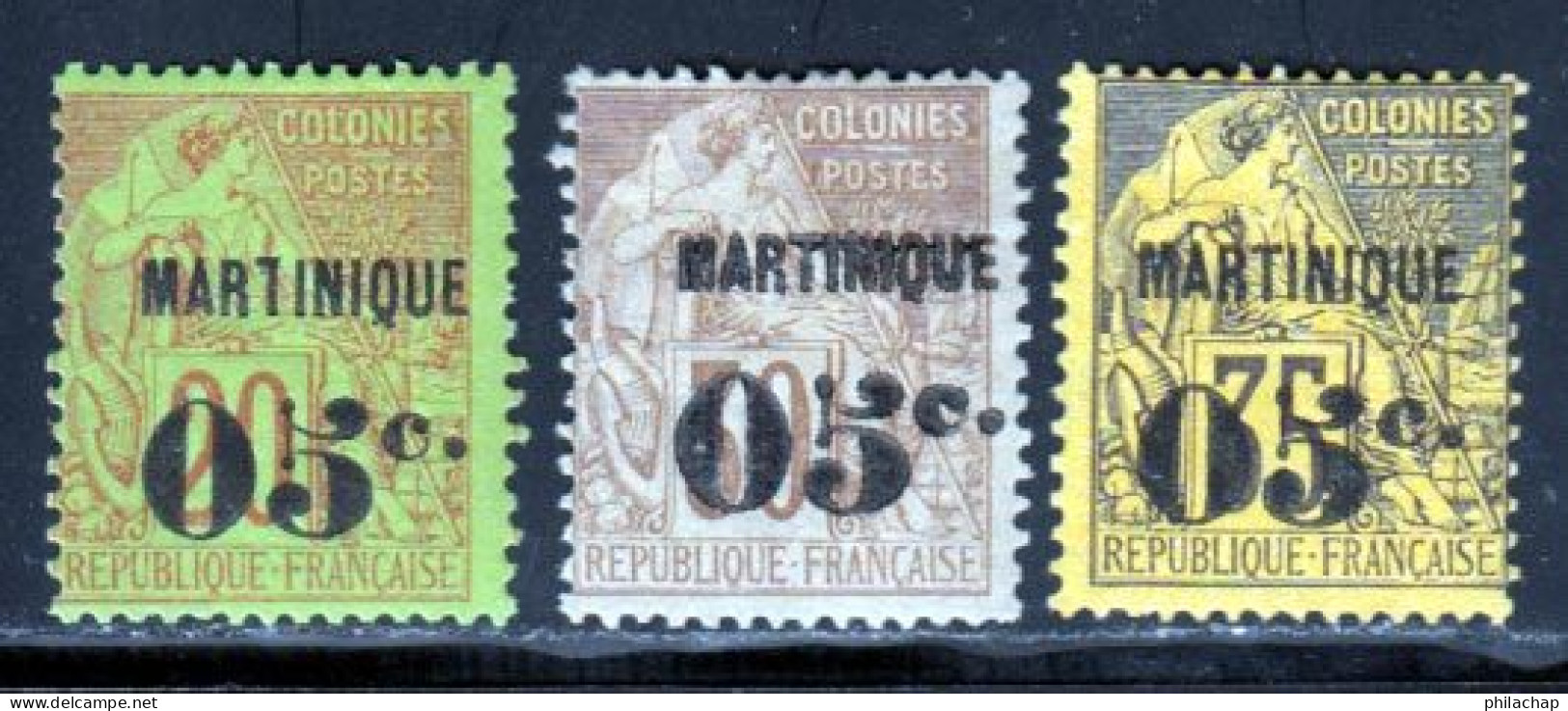 Martinique 1888 Yvert 11 / 13 * TB Charniere(s) - Neufs