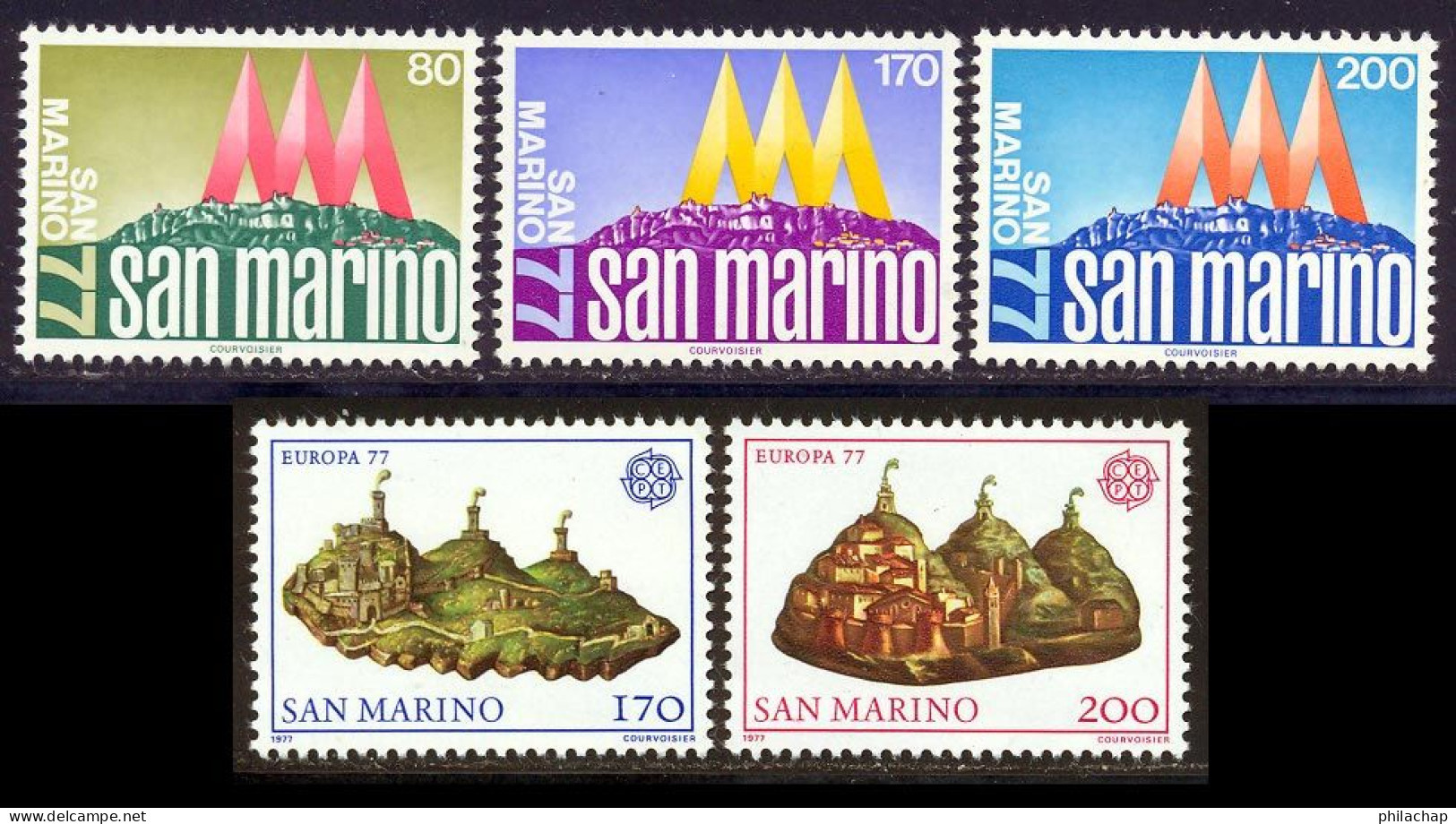 Saint-Marin 1977 Yvert 930 / 934 ** TB Coin De Feuille - Unused Stamps