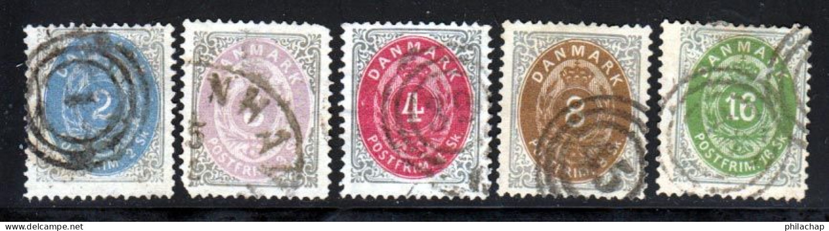 Danemark 1870 Yvert 16 / 20 (o) B Oblitere(s) - Gebruikt