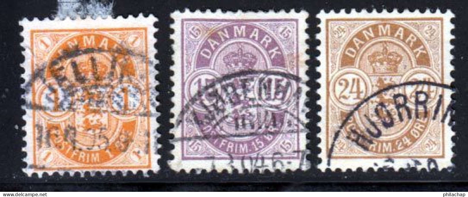 Danemark 1901 Yvert 38 / 40 (o) B Oblitere(s) - Used Stamps