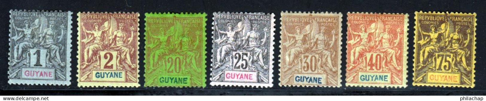 Guyane 1892 Yvert 30 - 31 - 36 / 39 - 41 * B Charniere(s) - Ongebruikt