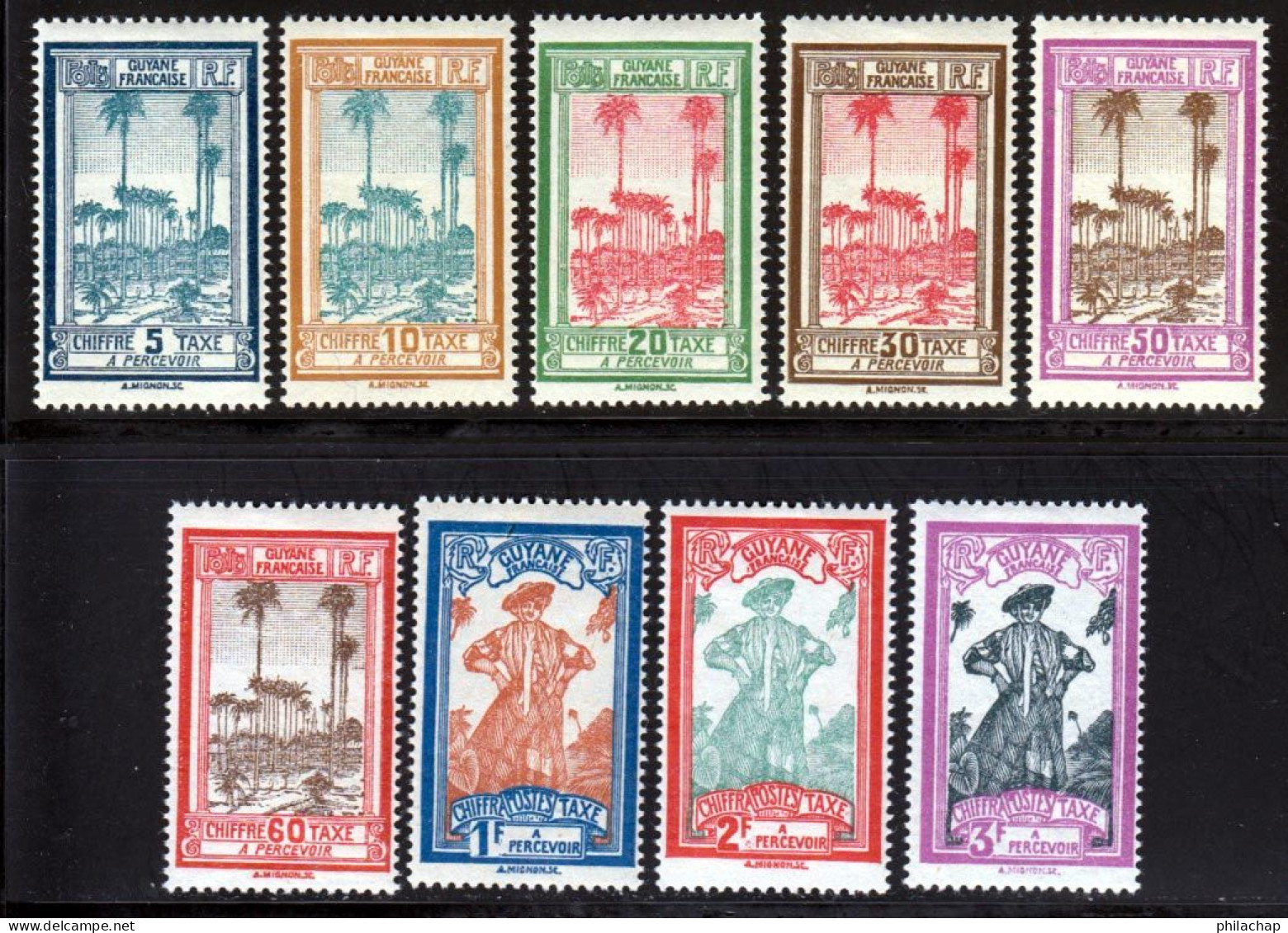 Guyane Taxe 1929 Yvert 13 / 21 * TB Charniere(s) - Unused Stamps