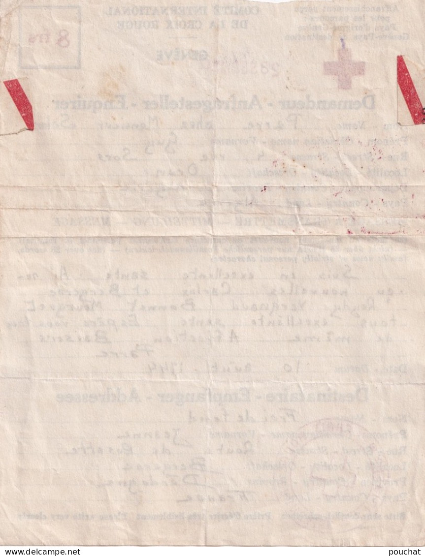 LETTRE MESSAGE CROIX ROUGE FRANCAISE - GENEVE - MARSEILLE - ORAN - ALGERIE  - BERGERAC - 28/9/1944 - TAMPON - 2 SCANS  - Rode Kruis