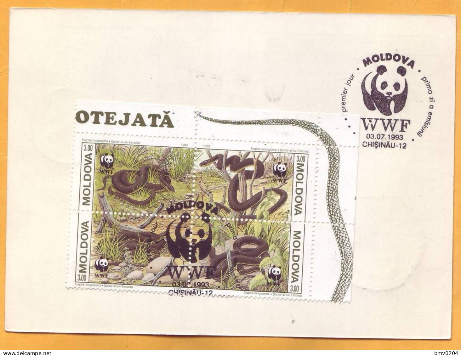 1993 Moldova Moldavie, FDC  Fauna, Snakes, Nature, WWF, Used - Serpientes