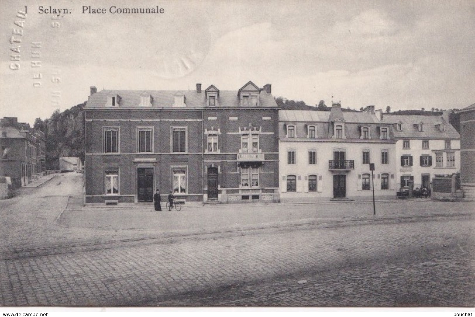 F24- SCLAYN - PLACE COMMUNALE + TAMPON A SEC CHATEAU DE HUN - 1911 -  ( 2 SCANS ) - Andenne