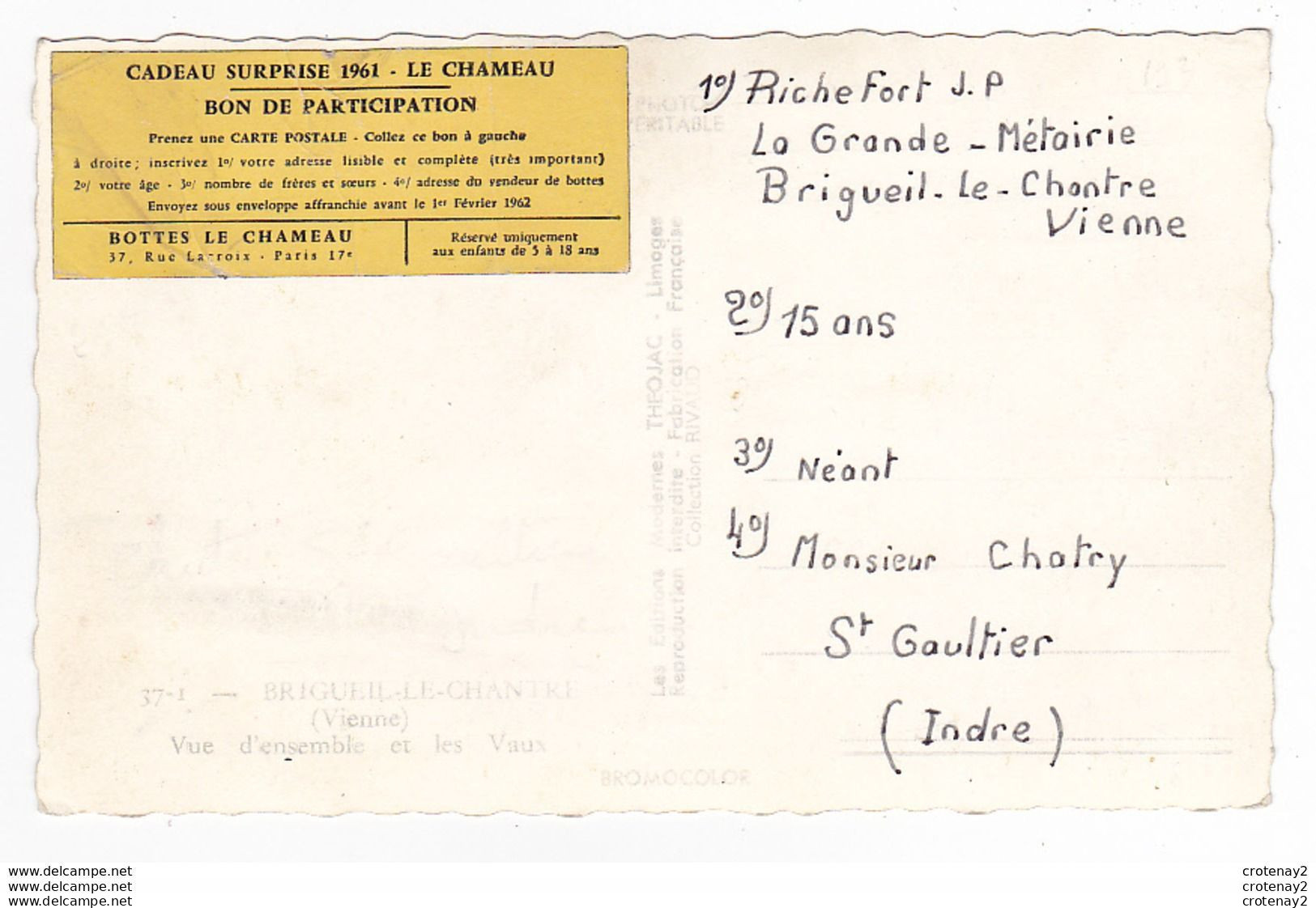 86 BRIGUEIL LE CHANTRE Vers Montmorillon La Trimouille N°37 1 Les Vaux VOIR DOS Cadeau Bottes Le Chameau En 1961 - Montmorillon