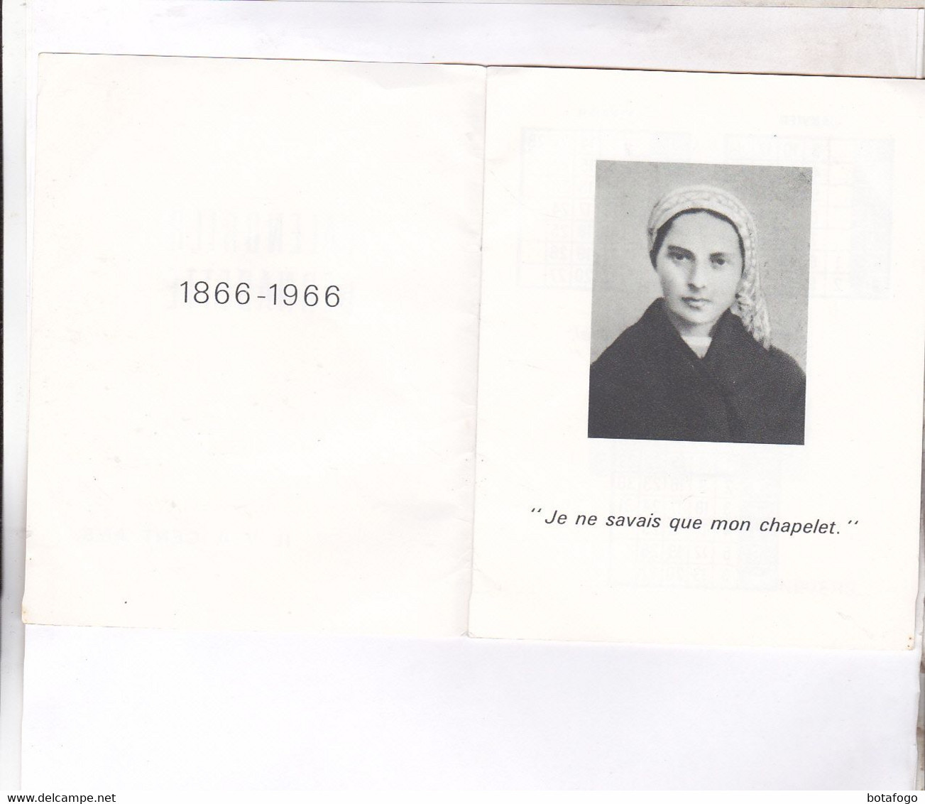 CALENDRIER BERNADETT E 1866/1966 CENT ANS - Grand Format : 1961-70