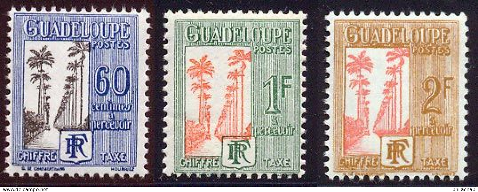 Guadeloupe Taxe 1928 Yvert 34 / 36 ** TB - Timbres-taxe