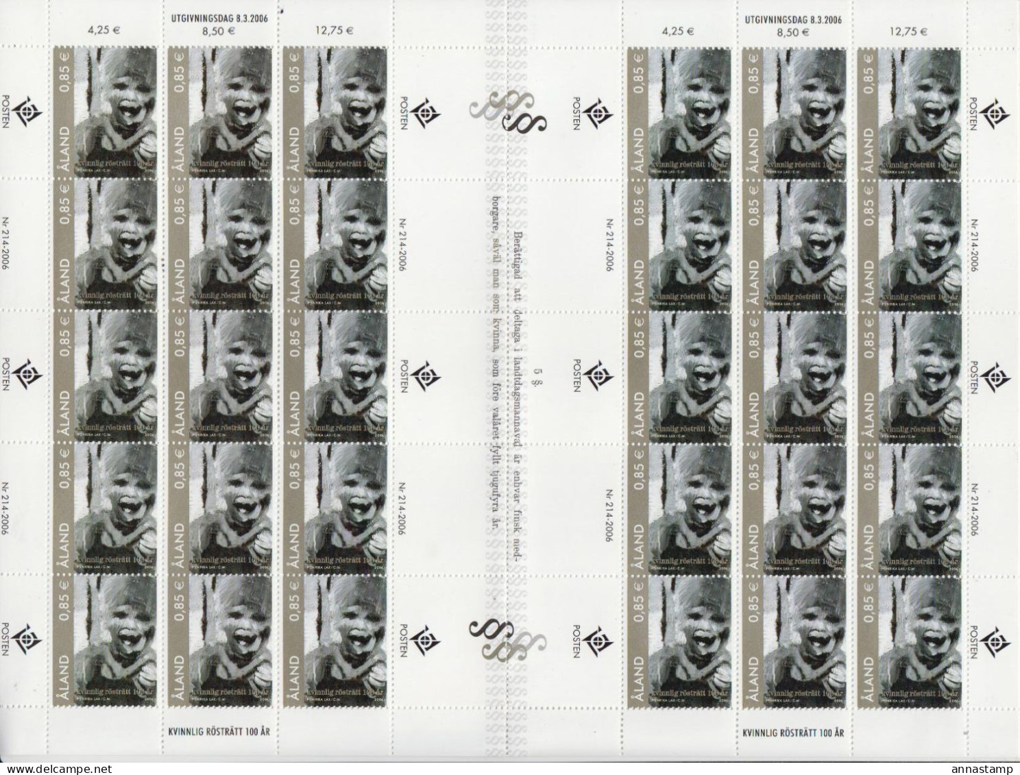 Aland MNH Stamp In Full Sheet, Folded At The Middle - Famous Ladies