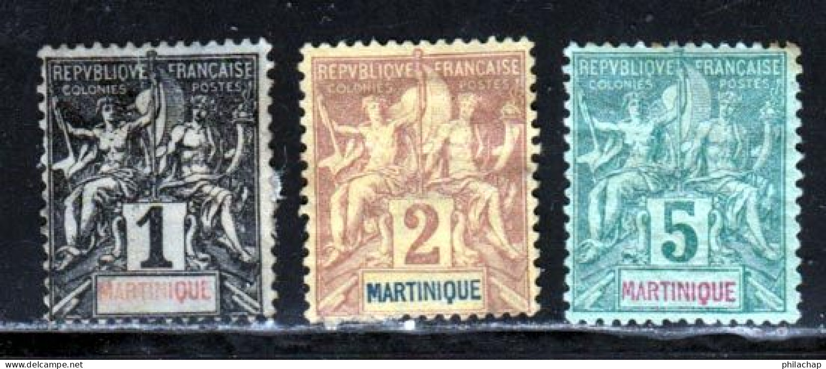 Martinique 1892 Yvert 31- 32 - 34 * B Charniere(s) - Neufs