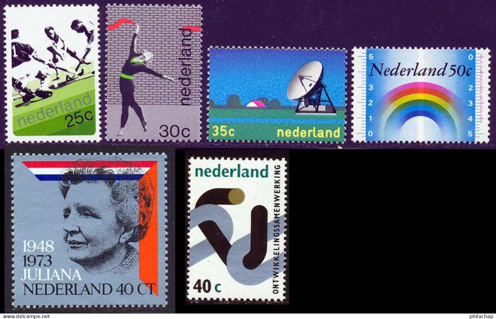 Pays-Bas 1973 Yvert 984 / 989 ** TB - Neufs