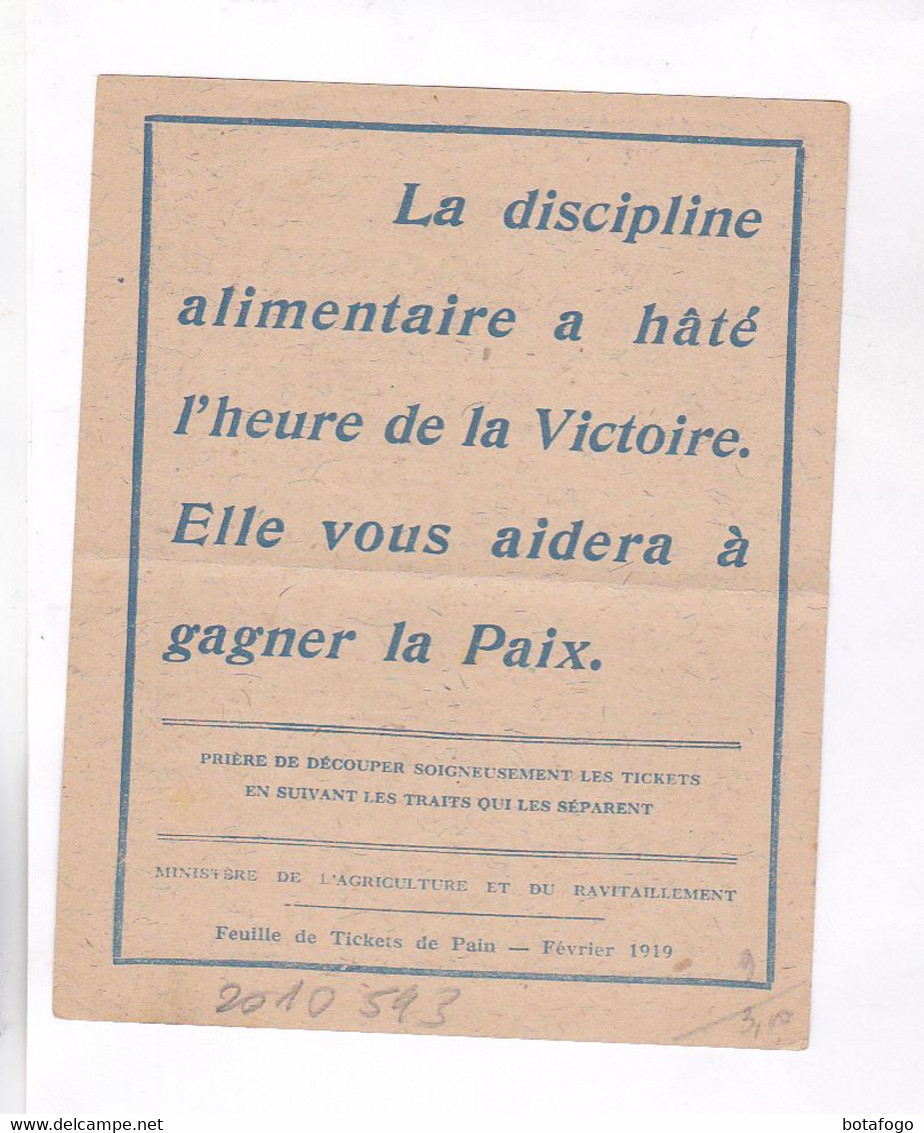 TIKETS DE RATIONNEMENT GUERRE  1919! PAIN - Alimentos