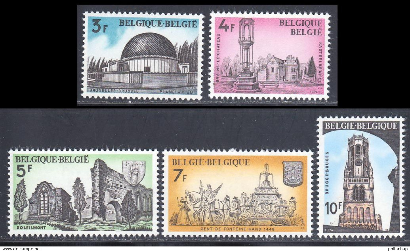 Belgique 1974 Yvert 1710 / 1714 ** TB Bord De Feuille - Unused Stamps