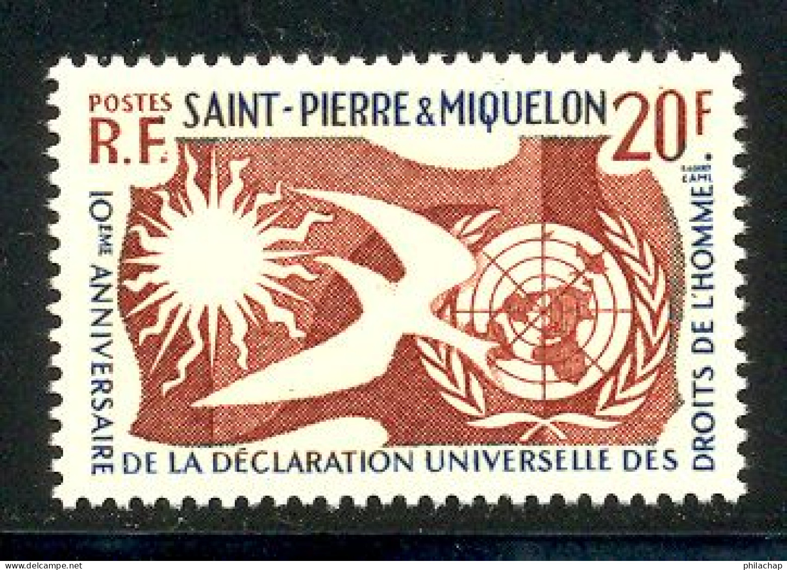 St Pierre Et Miquelon 1958 Yvert 358 ** TB Coin De Feuille - Ongebruikt