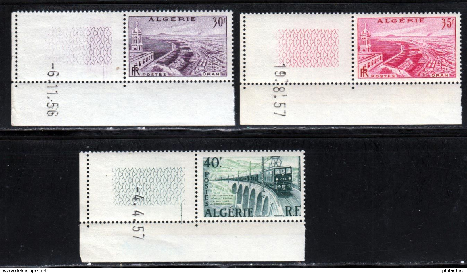 Algerie 1956 Yvert 339 - 339A - 340 ** TB Coin De Feuille Avec Date - Unused Stamps