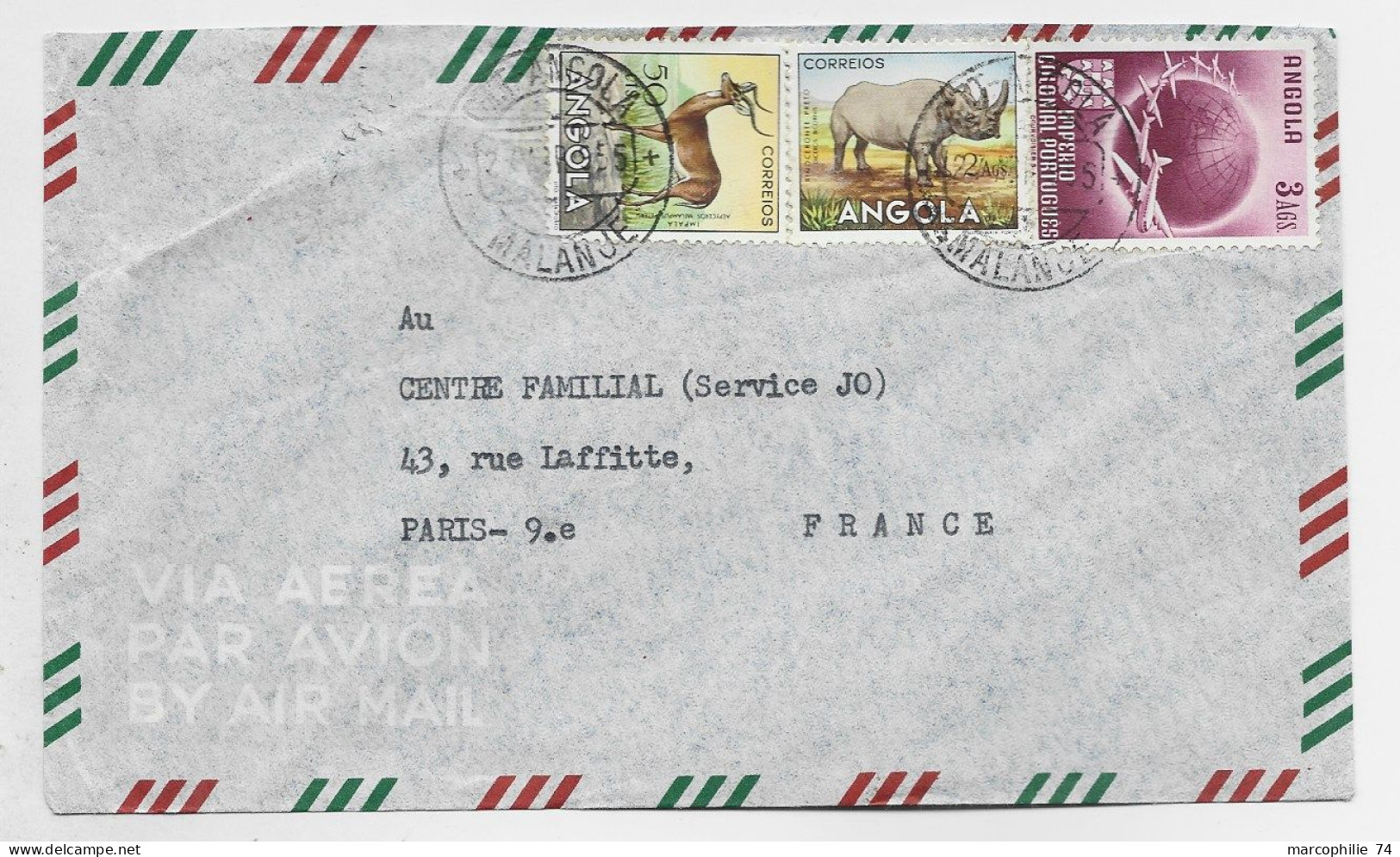 ANGOLA 50C+2AGS +PA 3AGS LETTRE COVER AEREA MALANJE 1955 TO FRANCE - Angola