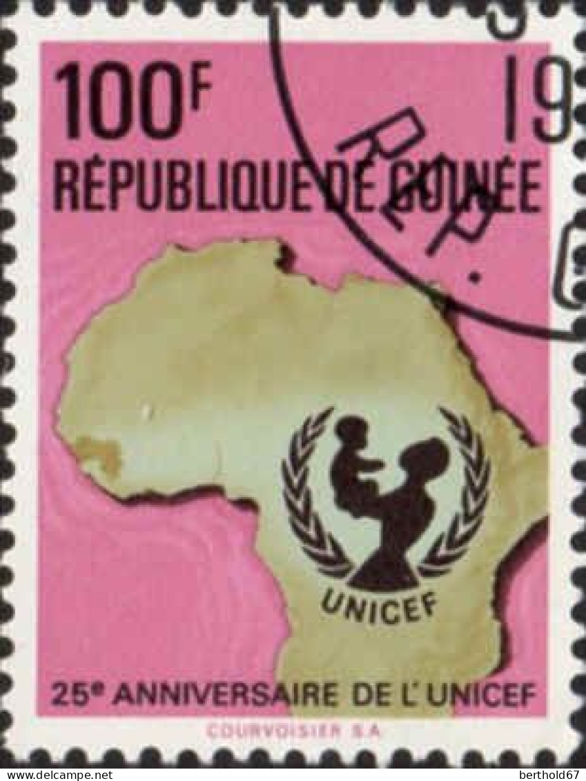 Guinée (Rep) Poste Obl Yv: 446/450 25.Anniversaire De L'Unicef Sauf 449 (Beau Cachet Rond) - Guinée (1958-...)