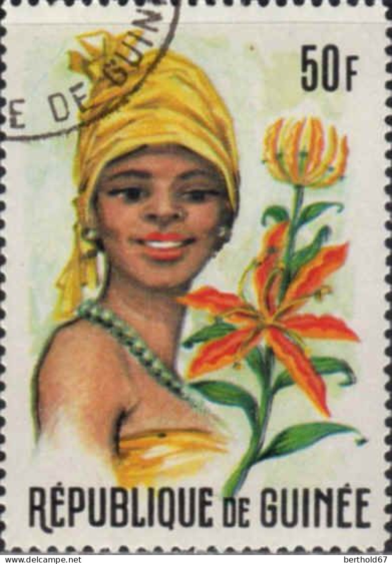 Guinée (Rep) Poste Obl Yv: 273/283 Guinéennes & fleurs 283 Déchiré (TB cachet rond)