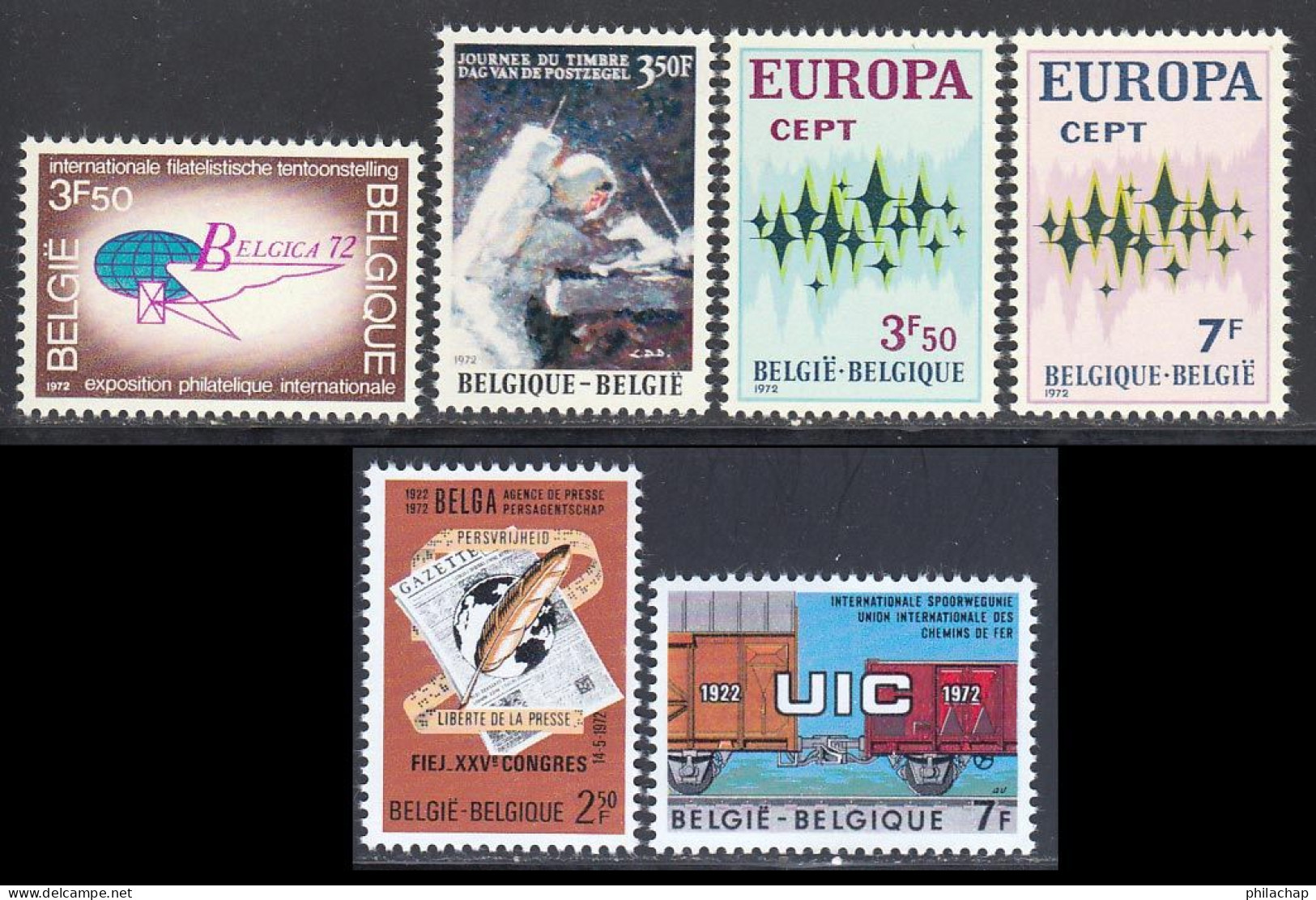 Belgique 1972 Yvert 1621 / 1626 ** TB Bord De Feuille - Unused Stamps